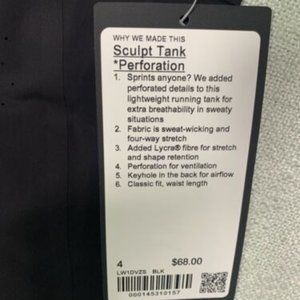 LULULEMON SCULPT TANK PERFORATION SIZE 4 BLACK